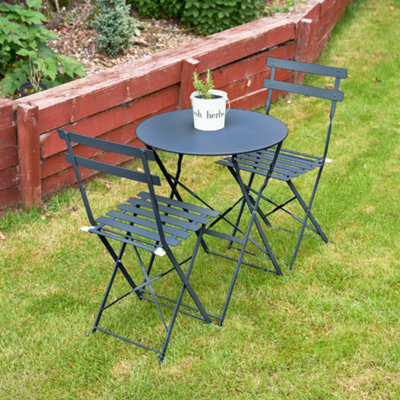Manarola 3 Piece Garden Foldable Metal Bistro Dining Set - Navy