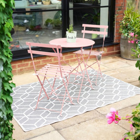 Manarola 3 Piece Garden Foldable Metal Bistro Dining Set - Pink