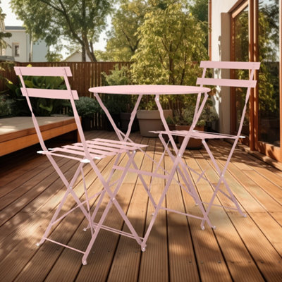 Manarola 3 Piece Garden Foldable Metal Bistro Dining Set - Pink