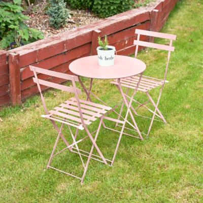Manarola 3 Piece Garden Foldable Metal Bistro Dining Set - Pink - 3