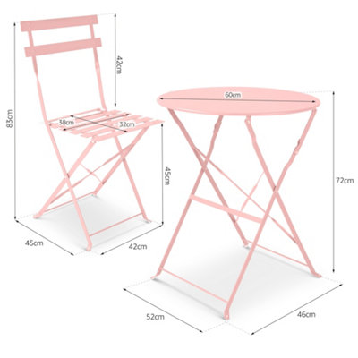 Manarola 3 Piece Garden Foldable Metal Bistro Dining Set - Pink - 4