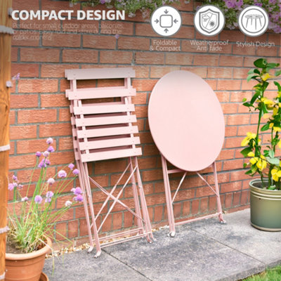 Manarola 3 Piece Garden Foldable Metal Bistro Dining Set - Pink - 5