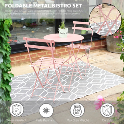 Manarola 3 Piece Garden Foldable Metal Bistro Dining Set - Pink - 6