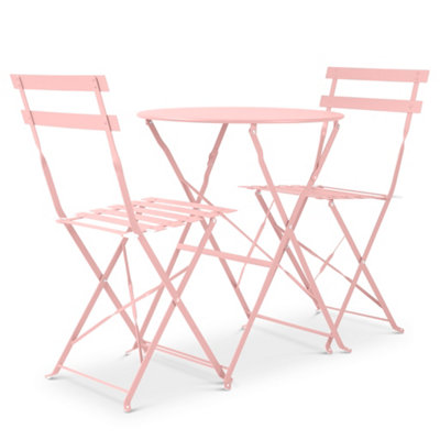 Manarola 3 Piece Garden Foldable Metal Bistro Dining Set - Pink - 7