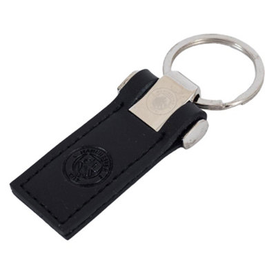 Manchester City FC Crest Leather Keyring Black/Silver (One Size)