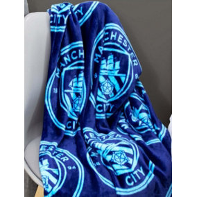 Manchester City FC Crest Soft Fleece Blanket, Throw Blue