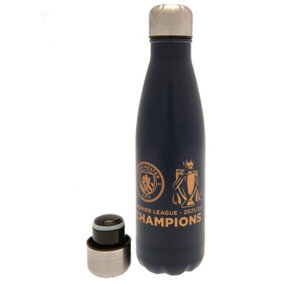 Manchester City FC Premier League Champions Crest Thermal Flask Navy Blue/Gold (One Size)