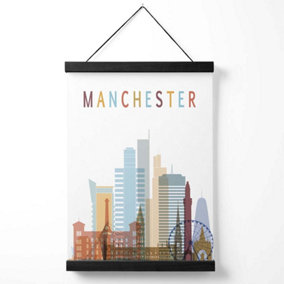 Manchester Colourful City Skyline Medium Poster with Black Hanger