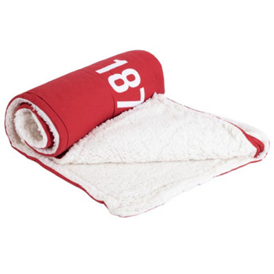 Manchester United FC Core Sherpa Fleece Stripe Blanket Red/White (One Size)