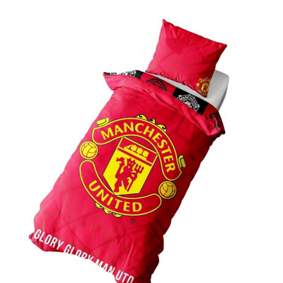 Manchester United FC Crest Reversible Duvet Set Red/Yellow (Single)