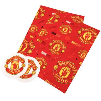 Manchester United FC Text Gift Wrap Sheets (Pack of 2) Red/Yellow (One Size)