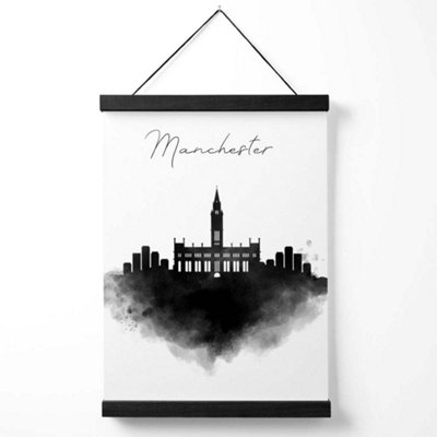 Manchester Watercolour Skyline City Medium Poster with Black Hanger