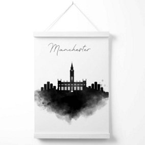Manchester Watercolour Skyline City Poster with Hanger / 33cm / White