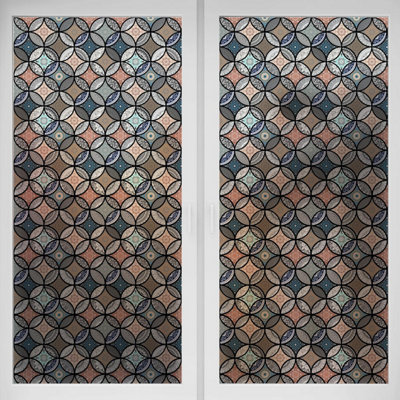 Mandala Circles Window Privacy Film for Glass Windows - Self-Adhesive Static Cling, No Glue, Opaque Anti-UV Window Film