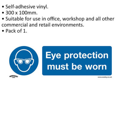 Mandatory Eye Protection Safety Sign - Self Adhesive Vinyl 300 x 100mm ...