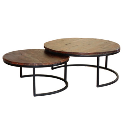 Mango Wood Large Round Nested Coffee Tables (Set of 2)