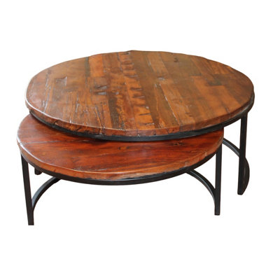 Mango Wood Large Round Nested Coffee Tables (Set of 2)