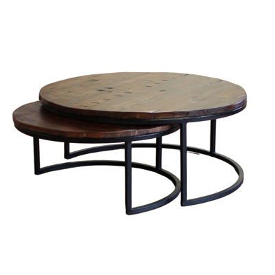 Mango Wood Large Round Nested Coffee Tables (Set of 2)