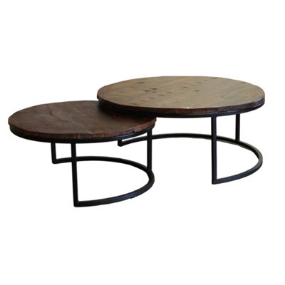 Mango Wood Large Round Nested Coffee Tables (Set of 2)