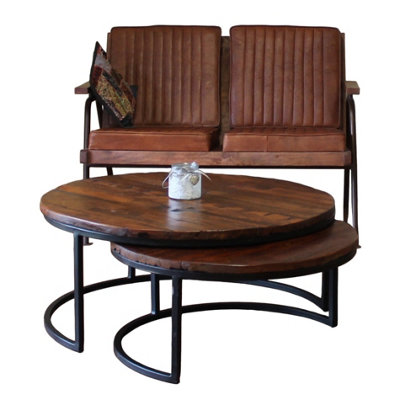 Mango Wood Large Round Nested Coffee Tables (Set of 2)