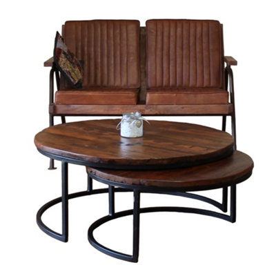 Mango Wood Large Round Nested Coffee Tables (Set of 2)