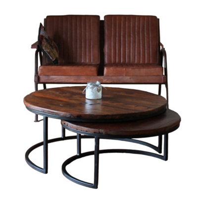 Mango Wood Large Round Nested Coffee Tables (Set of 2)
