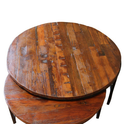 Mango Wood Large Round Nested Coffee Tables (Set of 2)