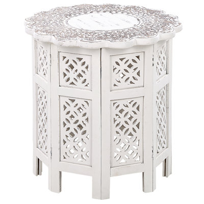 Mango Wood Side Table Off-White BADHI