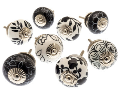 MangoTreeKnobs Black and White Door Knobs in Monochrome Style 8 Cupboard, Chest of Drawer, Wardrobe Knobs