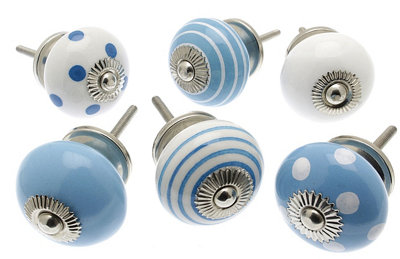 MangoTreeKnobs - Ceramic Door Knobs Beach Hut Blues Set of 6 (MG-219)