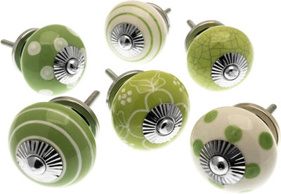 MangoTreeKnobs - Ceramic Door Knobs in Country Garden Greens Set of 6 (MG-220)