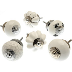 MangoTreeKnobs - Door Knobs in White and Silver Crackle and Distressed - Set of 6 Cupboard Knobs