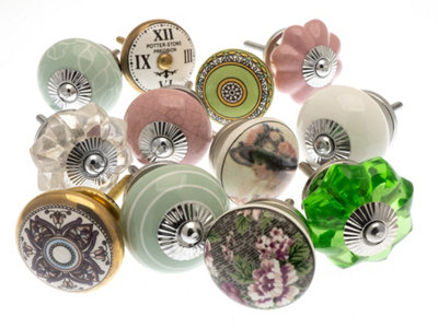 MangoTreeKnobs - Glass and Ceramic Cupboard Door Knobs in Mint Greens, Pinks, White with Birds and Butterfly Designs