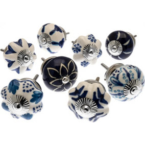 MangoTreeKnobs Hand Painted Door Knobs in Blue and White Set of 8 Drawer Pulls
