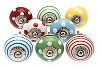 MangoTreeKnobs - Hand Painted Knobs - 8 Spots and Stripes in Red, Blue, Green and Yellow (MG-305)