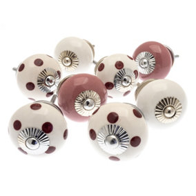 MangoTreeKnobs - Mixed Set of 8 x Cherry, Pink and White Ceramic Vintage Style Ceramic Cupboard Knobs
