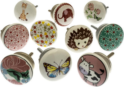 MangoTreeKnobs - Mixed Set of Children's Ceramic 38mm Cupboard Knobs x Pack 10 (MG-108)