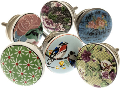 MangoTreeKnobs - Mixed Set of Floral Vintage Style Ceramic Cupboard Knobs x Pack 6 (MG-332) Price Comparisons | Compare The Build