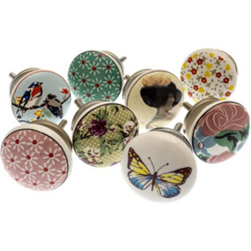 MangoTreeKnobs - Mixed Set of Handfinished Decals Ceramic Cupboard Knobs x Pack 8 (MG-611)