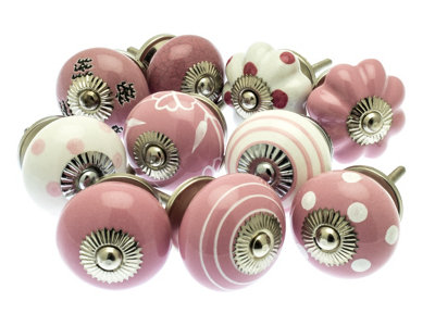 MangoTreeKnobs - Mixed Set of Pink & White Ceramic Cupboard Knobs/Door knobs/Drawer knobs x Pack 10