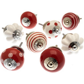 MangoTreeKnobs - Mixed Set of Red & White Cupboard Knobs x Pack 8 (MG-128)