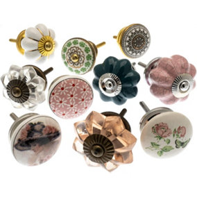 MangoTreeKnobs - Mixed Set of Shabby Chic Vintage Style Ceramic Cupboard Knobs x Pack 10 (MG-260)