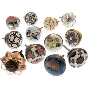 MangoTreeKnobs - Mixed Set of Shabby Chic Vintage Style Ceramic Cupboard Knobs x Pack 12 (MG-261)