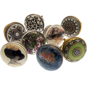 MangoTreeKnobs - Mixed Set of Shabby Chic Vintage Style Ceramic Cupboard Knobs x Pack 8 (MG-144)