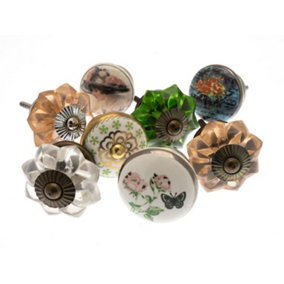 MangoTreeKnobs - Mixed Set of Shabby Chic Vintage Style Ceramic Cupboard Knobs x Pack 8 (MG-145)