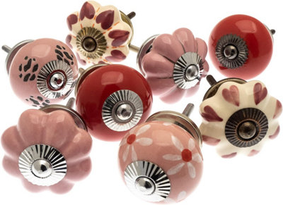 MangoTreeKnobs -Set of Pretty Pink Hearts and Daisies Ceramic Cupboard Knobs Shabby Chic Style x Pack 8 (MG-751)
