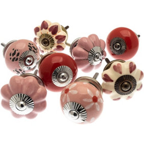 MangoTreeKnobs -Set of Pretty Pink Hearts and Daisies Ceramic Cupboard Knobs Shabby Chic Style x Pack 8 (MG-751)