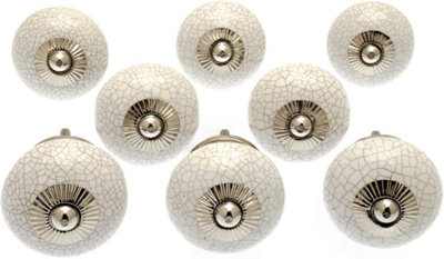 MangoTreeKnobs White Crackle Round Ceramic Door Knobs Vintage Shabby Chic Cupboard Drawer Pull Handles Set of 8