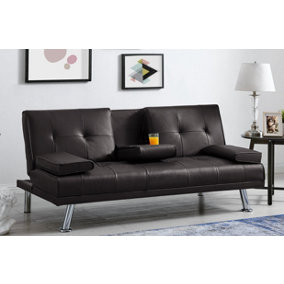 Manhattan 2 Seater Faux Leather Click Clack Sofa Bed - Brown