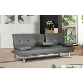 Manhattan 2 Seater Faux Leather Click Clack Sofa Bed - Grey